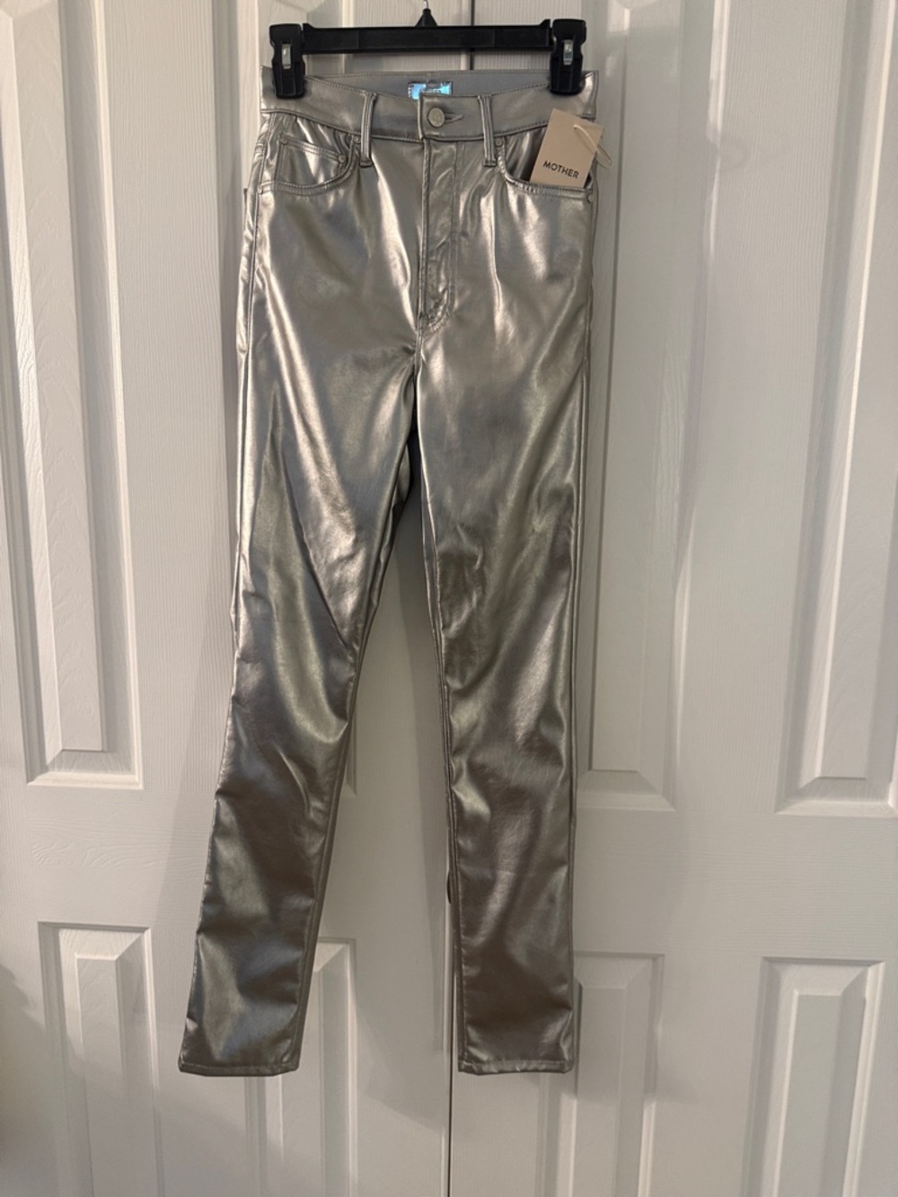 MOTHER Silver High-Shine Skinny Jeans 26